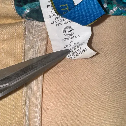 Maxine of Hollywood 1970s Teal Paisley Pinup Vintage Bathing Suit Swimsuit Sz 14