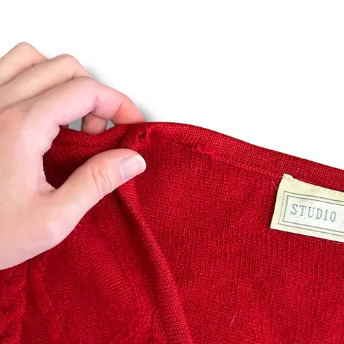Studio Works Red Boiled Wool Sweater Vest Zip Front Leaf Pull Women’s Medium