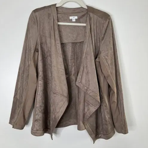 J.Jill   Faux Suede Mixed Media Asymmetrical Open Front Blazer Cardigan Jacket