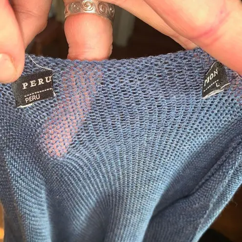 Peruvian Connection L flowy artsy navy blue lightweight sweater