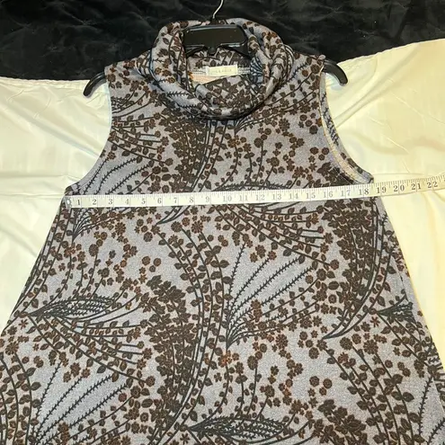 Jon & anna Sleeveless Turtleneck Dress Gray Brown Floral Print Cowl Neck -SM