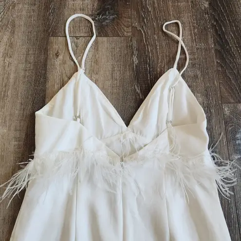 Saylor Krysta Jumpsuit White Sleeveless Small Feathers Bridal Wedding