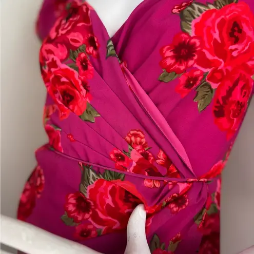 LPA Araceli Floral Puff Sleeve Wrap Mini Dress In Pink Size SMALL. B40