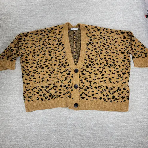 Ces Femme Leopard Print Oversized Cardigan Medium Wool Angora Blend Brown