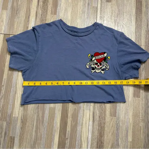 Ed Hardy Blue Cotton Y2K Cutoff Tee Size Small