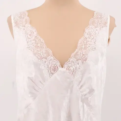 Jones New York Vintage Y2K White Floral Slip Dress Lace Sequin Bridal Coquette Lingerie Size XL