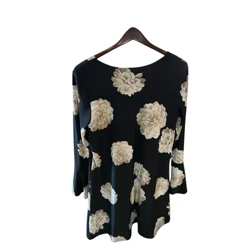 Karen Kane Black Floral Bell Sleeve V Neck Flared Dress Womens XL