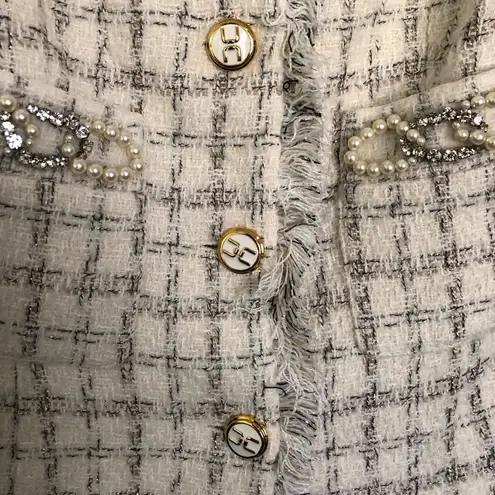 Elisabetta Franchi GIACCA Cream and Metallic Tweed Jacket Size 40 / US 4 Gold