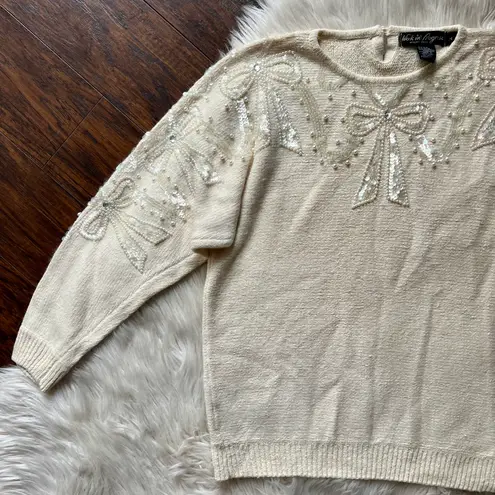 Vintage Cream Bow Embellished Sweater White Size M