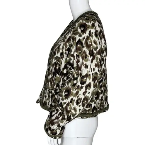 J Crew Jacket Womens Large Brown Green Cheetah Leopard Quilted Granny Grandma