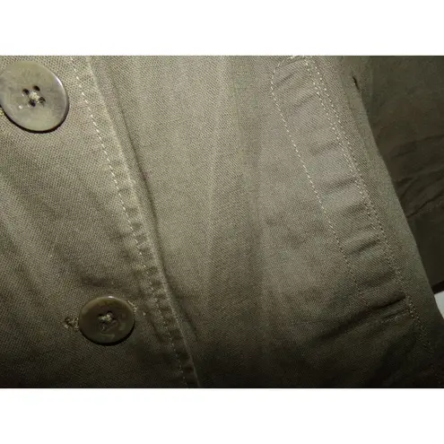 Coldwater Creek Classic army green linen/cotton blouse/jacket 10 Ruffled neck