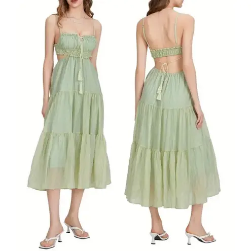 Fairy Whimsical Festival Midi Dress Women Small Green Prairie Hippie Wlwgsnt Fem