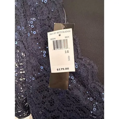 Betsy & Adams 16 Navy Blue Sequin Lace Bodice Gown Ruched Skirt & Beaded Detail Size undefined