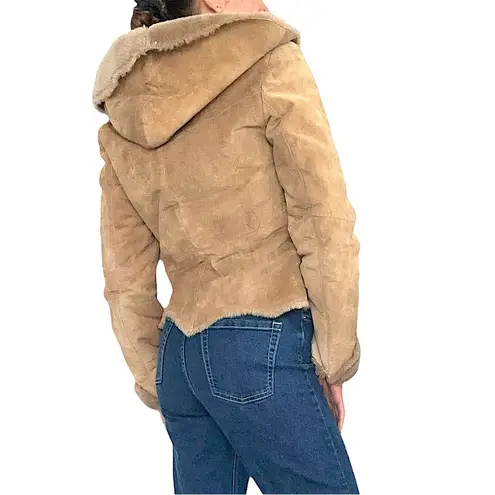 Danier Tan Suede & Faux Fur Lined Hooded Jacket • Sz XS