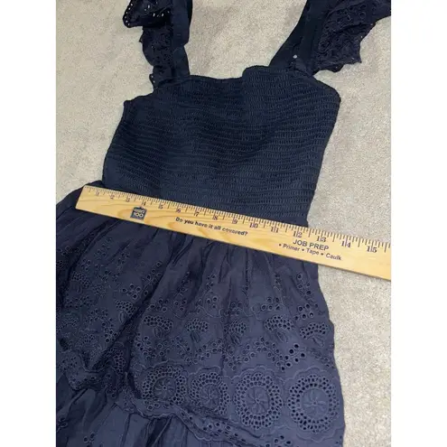 Lulus ‎ navy eyelet smocked dress tiered ruffles EUC