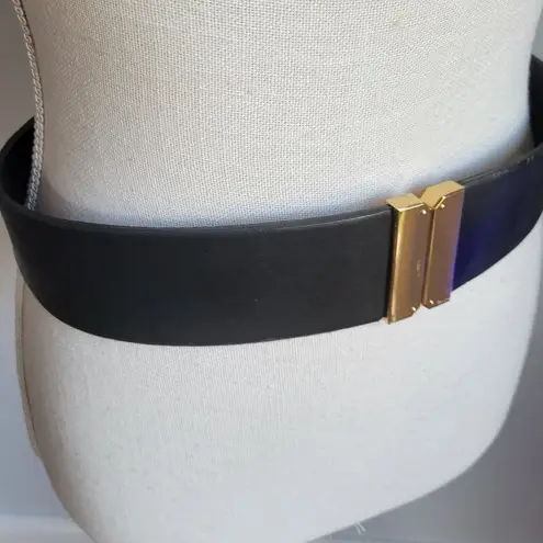 Ralph Lauren  New Black Vegan Leather Wide Interlock Stretch Belt Size Medium