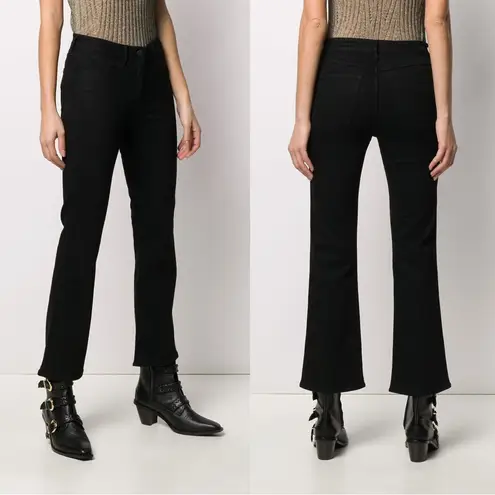 3x1 • Baby Boot cropped flare jeans Black Tear raw hem mid rise stretch denim