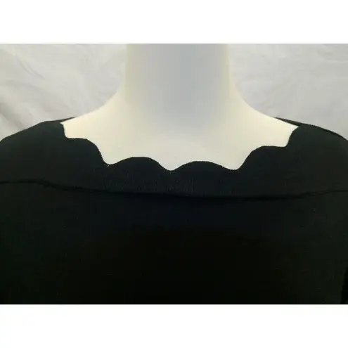 Cable & Gauge Knit Sweater Sheer Sleeves scalloped neck black Size 2X