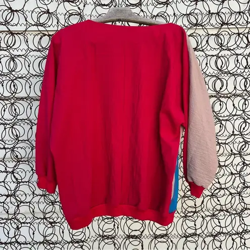 Vintage 80s Aztec southwestern colorblock embroidered windbreaker batwing blouse Red Size M