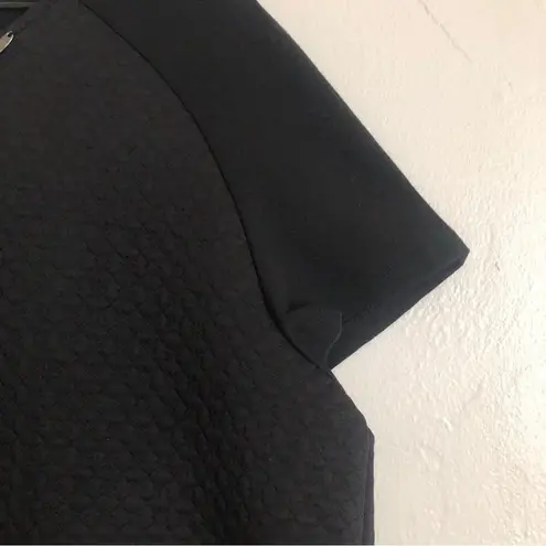 Rafaella Black Quilted Silver Metal Accent Short Sleeve Round Neck Blouse Top