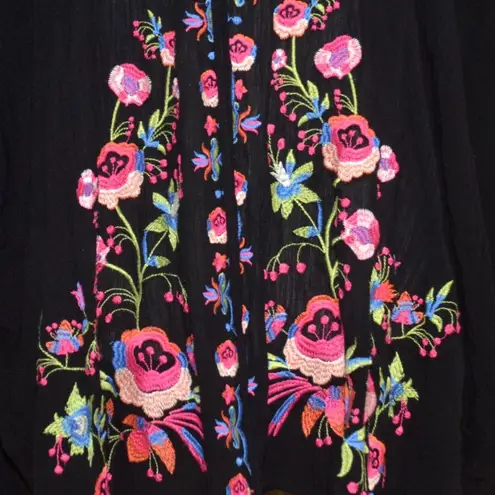 Umgee Womens Black Open Front Floral Embroidered Cardigan Cover Up Size M/L - Image 5