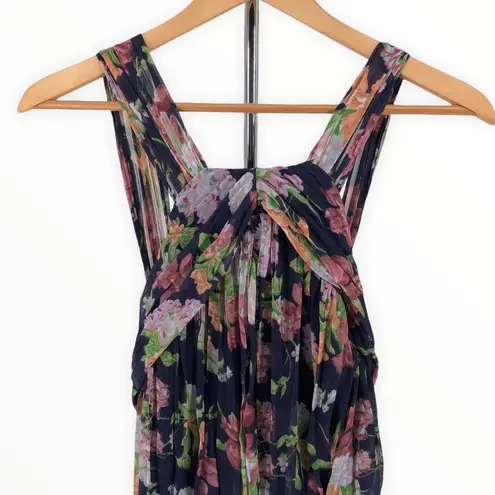 ASOS Curve Pleated High Neck Halter Midi Dress sz 14 Navy Summer Floral Print Blue