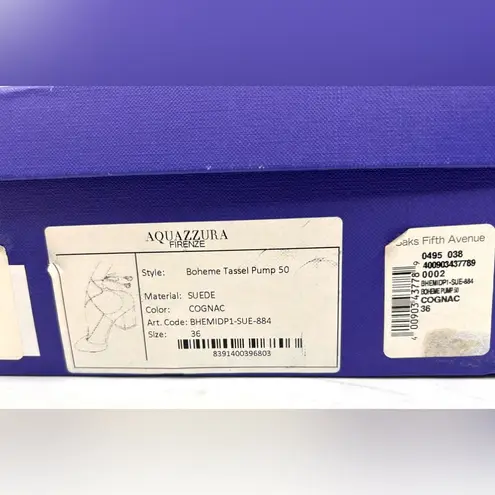 Aquazzura Boheme Tassel Pump Cognac Suede Excellent Condition Original Box sz 36 Brown