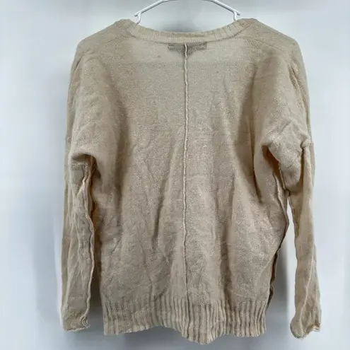 360 Cashmere  Pullover Sweater V Neck Dolman Ribbed Trim Cream XSP