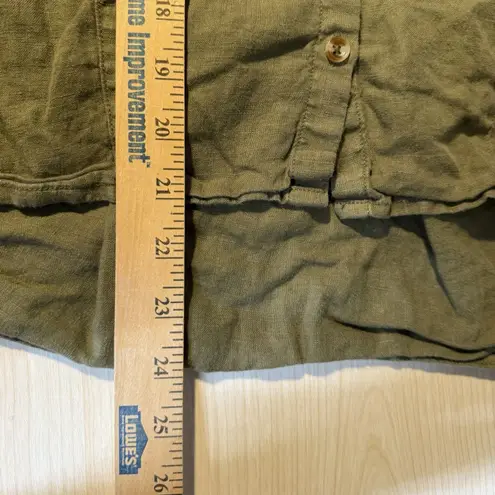 Holding Horses Womens Green 100% Linen LS Button Blouse M Festival Boho Cottage