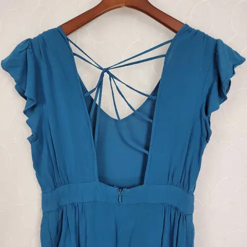 BCBGeneration  Womens Dress Size 0 Blue Flutter Sleeve Strappy Open Back Mini