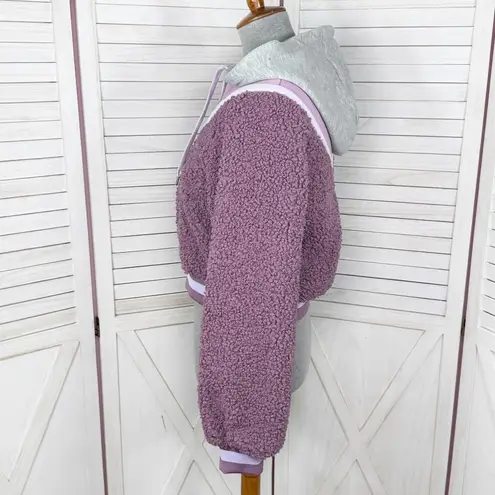 For Love & Lemons For‎ Love & Lemons Cozy Sherpa Cropped Pullover Half Zip Hoodie Purple Small