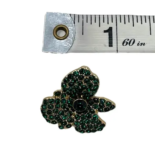 Vintage Unsigned Gold Tone & Green Rhinestones Flower Clover Post Earrings Retro