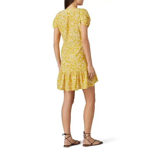 Wish Mini Dress Women's Medium Yellow Golden Bloom V-Neck Puff Sleeve Ruffle RTR