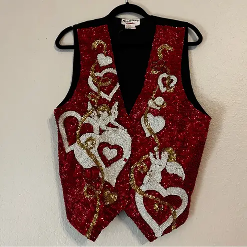 Vintage Sequin Vest Valentine’s Day Cupid Hearts • Grandma • Teachercore Size XL