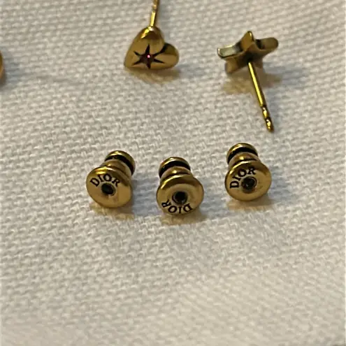 Christian Dior DIOR LUCKY CHARM SET OF STUD Earring Antique Gold-Finish Metal Pink Blue Crystal
