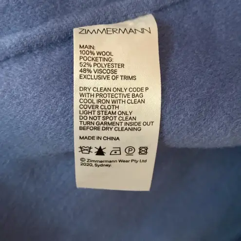 Zimmermann Fringed Wool Coat Wrap Robe Style Trench Coat Periwinkle Blue Size 3