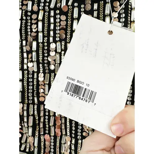 Mac Duggal 93590 Black Gold Embellished High Neck Long Sleeve Fitted Dress