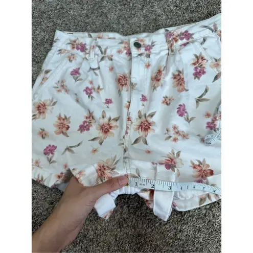 American Eagle  mom shorts jean pink floral print white denim shorts high rise 12