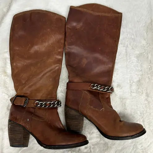 BCBGeneration  BCBG Brown Leather Knee High Heel Boots Womens Size 6.5 Boho west