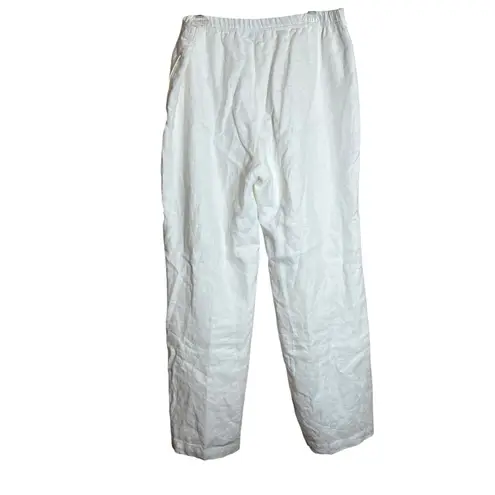 kim rogers White Linen Pants Beach Coastal Wide Leg Pockets Women’s Sz 14 Lined