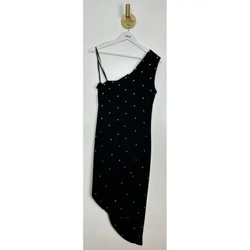 Mac Duggal Beaded One-Shoulder Asymmetric Hem Cocktail Dress in Black Size US 12