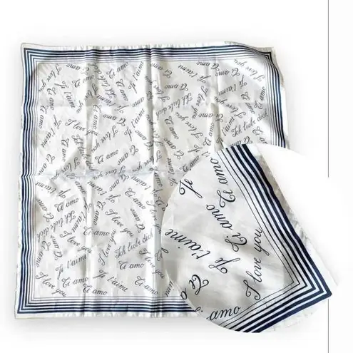 Vintage I Love You Square Scarf French Spanish German English Valentine’s Day Blue