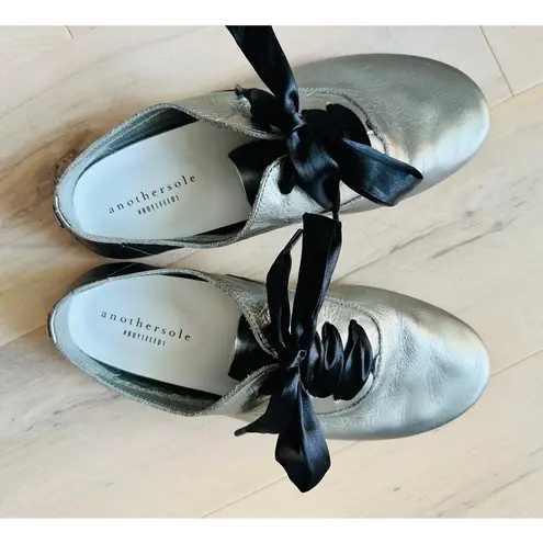 Anothersole Silver Comfort Flats Size 41/10 Statement footwear Ribbon Laces