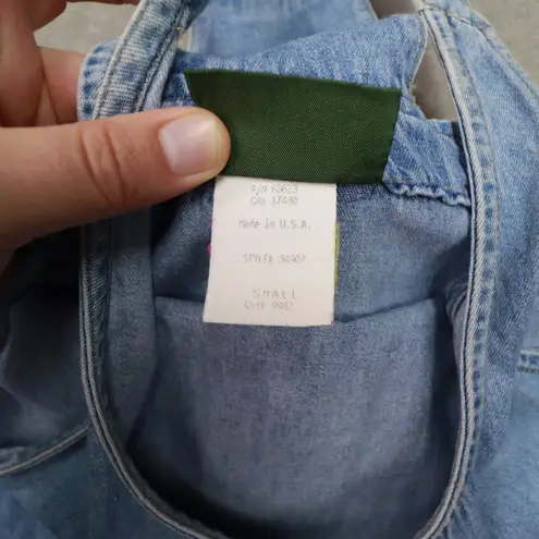 Vintage Grass Raggs Chambray Denim Overall Dress Jumper Small Made in USA Blue