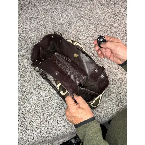 Giraffe Print Faux Leather Satchel Tote Bag Brown Handles Women’s