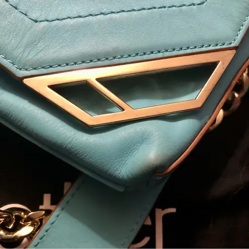 Botkier Linea Tiffany Blue Gold Hardware Crossbody Bag Chunky Chain Turquoise