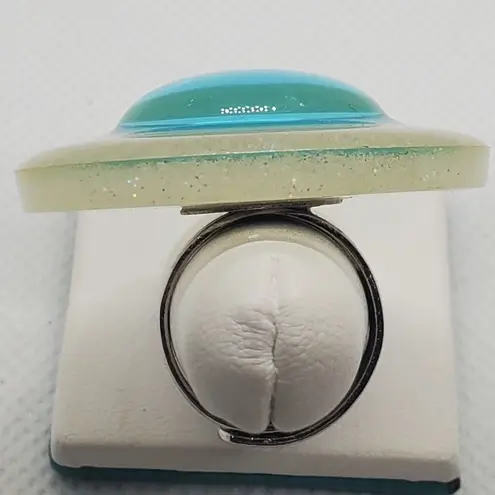 Adjustable White & Blue Sparkly Large Ring Blue