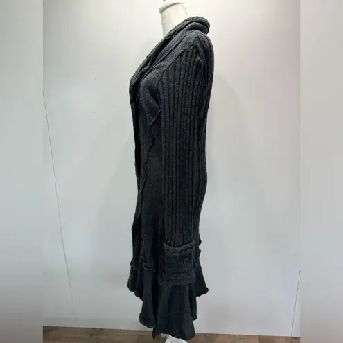 Moka Sport Long Mixed Knit Asymmetric Cardigan w Large Buttons & Appliqué Bow M Gray Size M