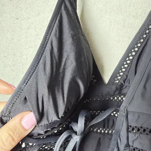 Ella Moss One-Piece Halter Swimwear V-Neck Black Swimsuit Women's Size L