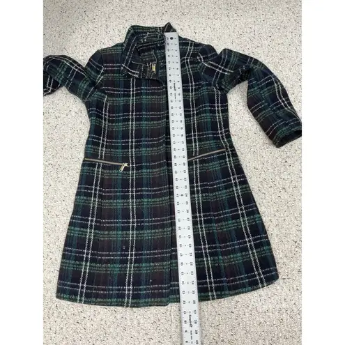 Womans Worthington Multicolor Plaid Full Zip Wool Blend Coat Mid Length Medium